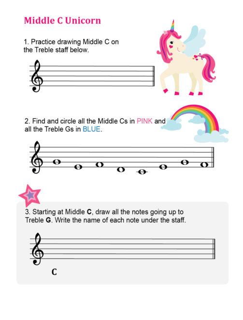 Middle C Unicorn - printable