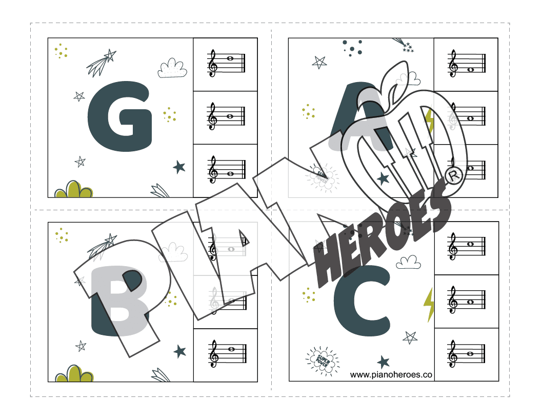 Superhero Treble Note Clip Cards