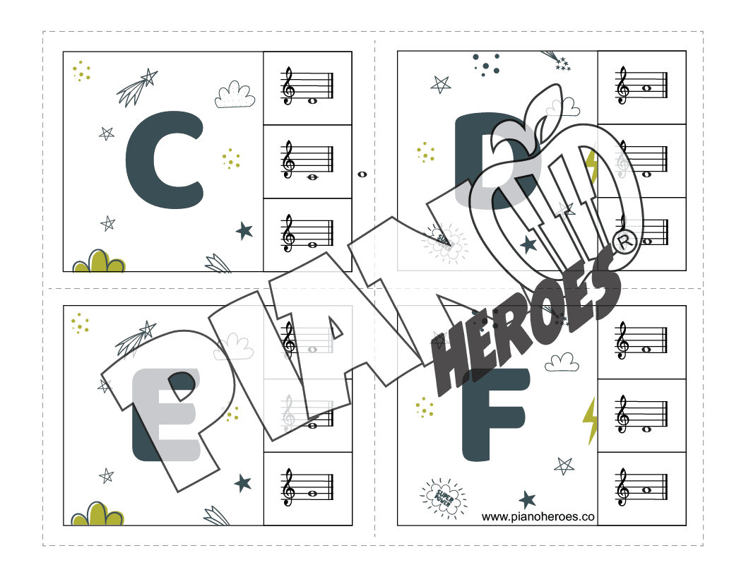Superhero Treble Note Clip Cards